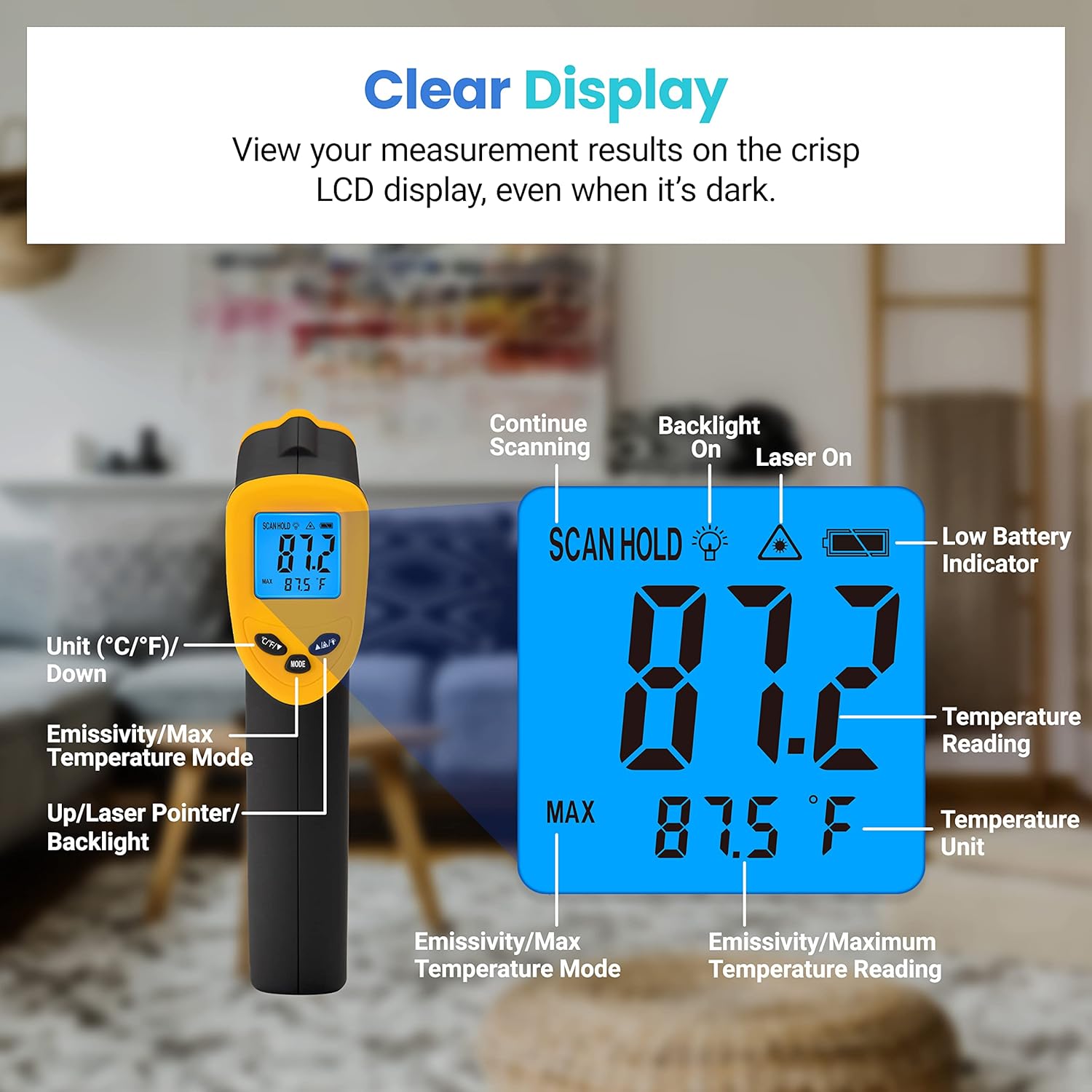 Etekcity Infrared Thermometer Laser Temperature Gun 774, Meat Food Candy Oven Thermometer for Griddle Accessories, Heat Gun for Cooking Refrigerator Tools, Yellow - Image 3
