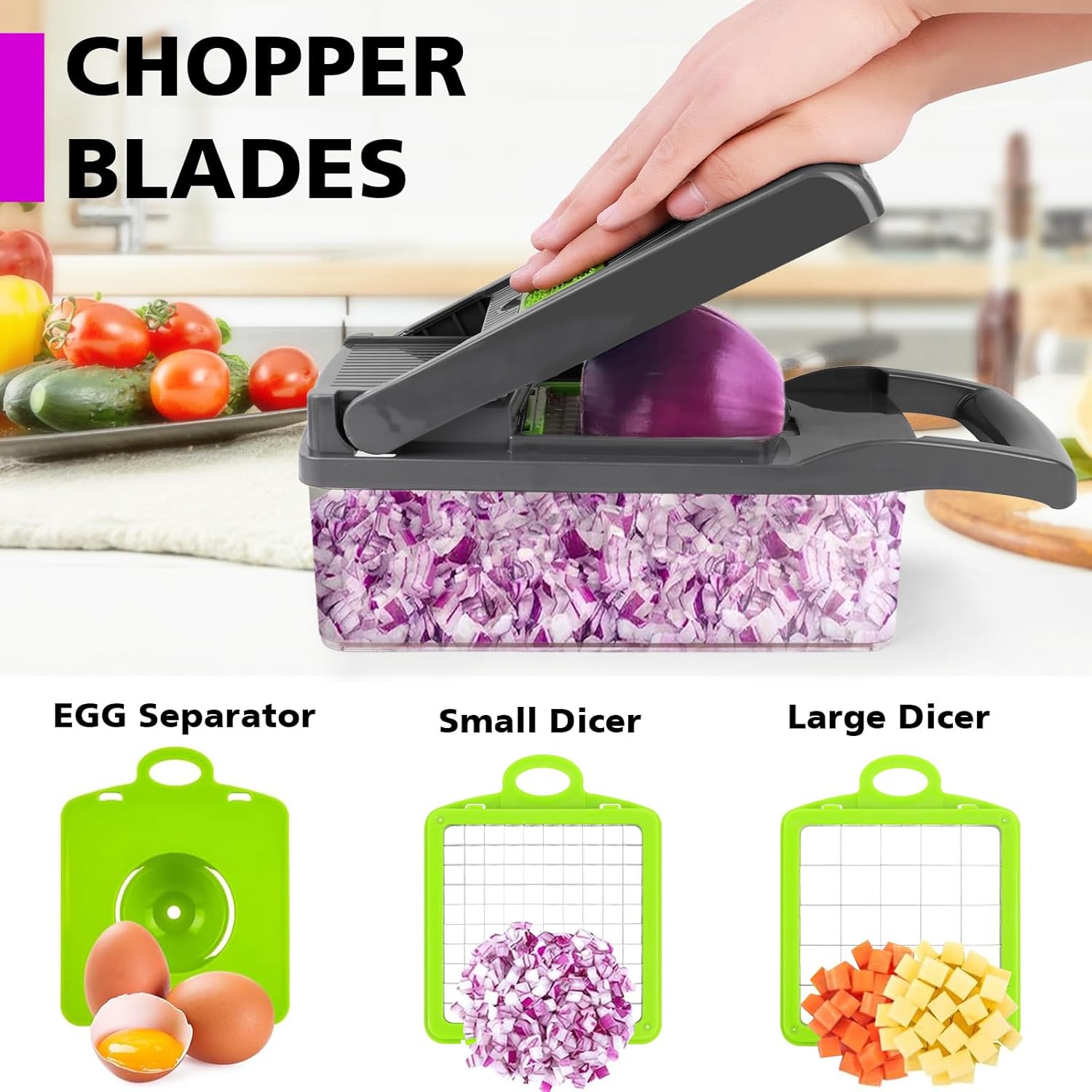 Vegetable Chopper, Pro Onion Chopper, Multifunctional 13 in 1 Food Chopper, Kitchen Vegetable Slicer Dicer Cutter,Veggie Chopper With 8 Blades,Carrot and Garlic Chopper With Container… - Image 3