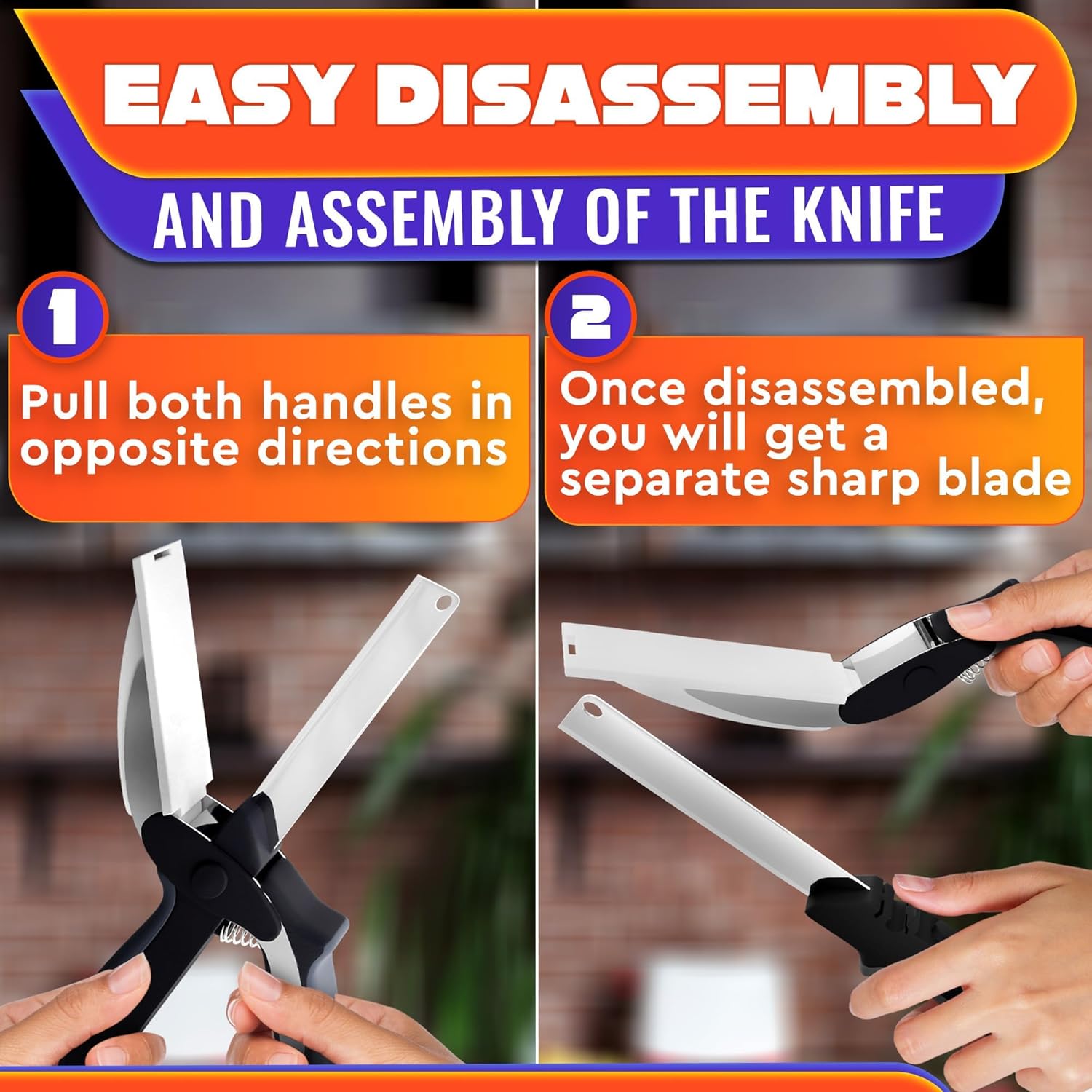 2 in 1 Kitchen Scissors for Food - Stainless Steel Cutting Board Scissors with Safety Lock | 9.6" Tomato Knife, Fruit & Vegetable Cutter - Easy-to-Use Kitchen Shears for Meat, Cheese and More - Image 4