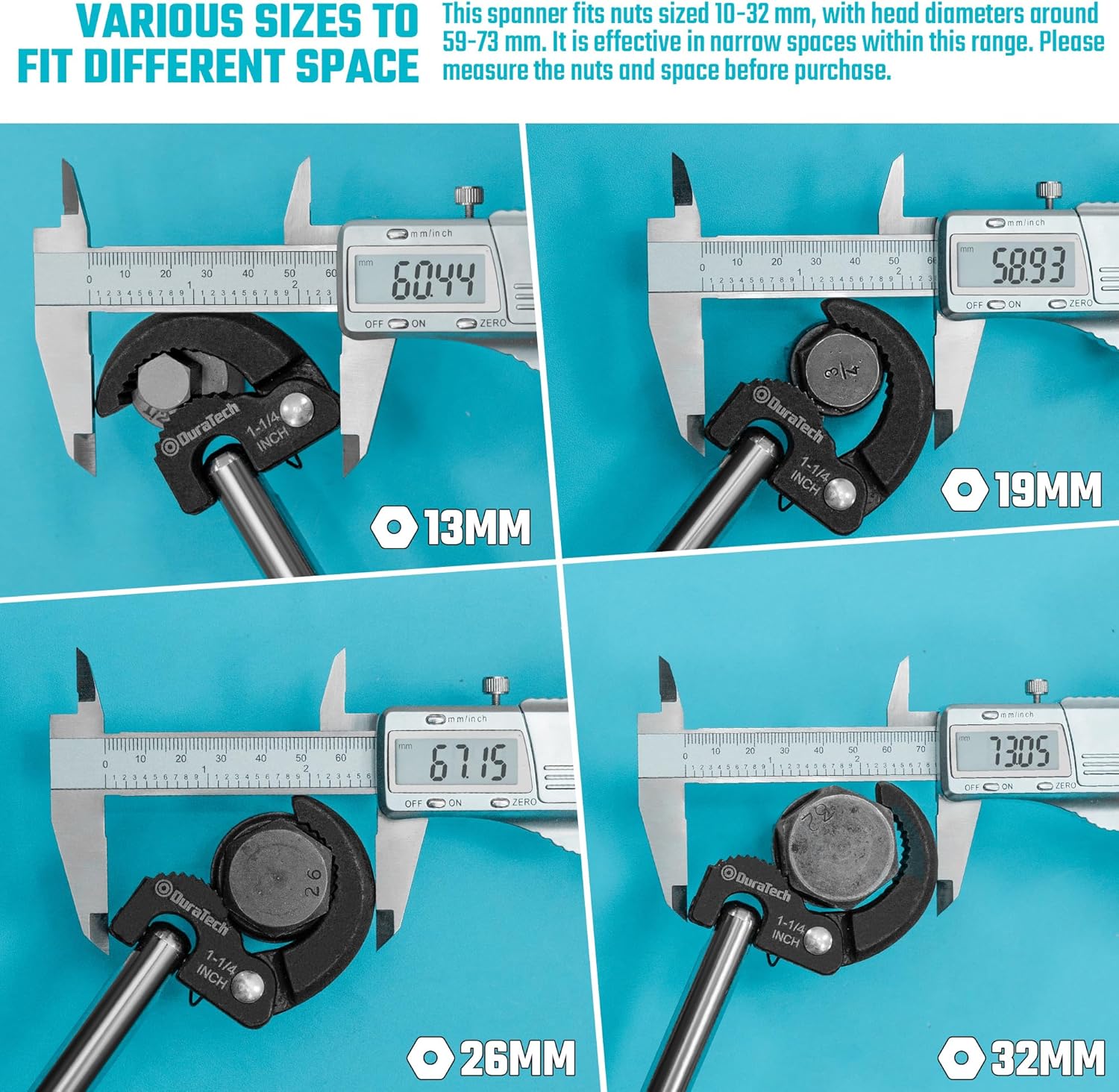 DURATECH 11" Basin Wrench, Sink Wrench, Adjustable Tap Nut Spanner Basin Spanner, Capacity of 3/8" to 1-1/4" for Fixing Back and Union Nuts Under Sink - Image 5
