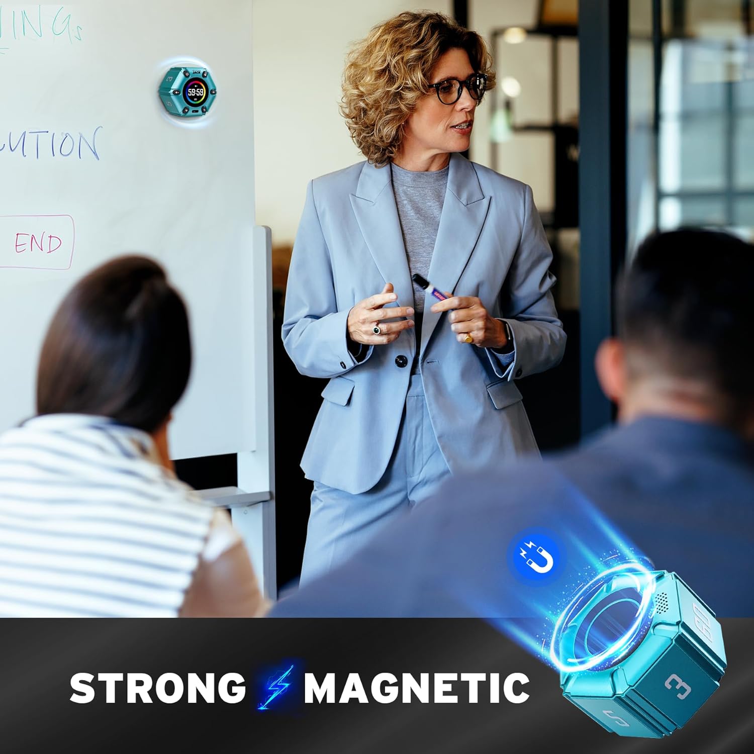 Pomodoro Timer, Magnetic Visual Timer with Flip Countdown, Silent & Alarm, Tools for Anyone, Cube Digital Timer for for Work, Kitchen Cooking, Study, 3/5/10/25/30/60min & Custom Countdown - Turquoise - Image 5