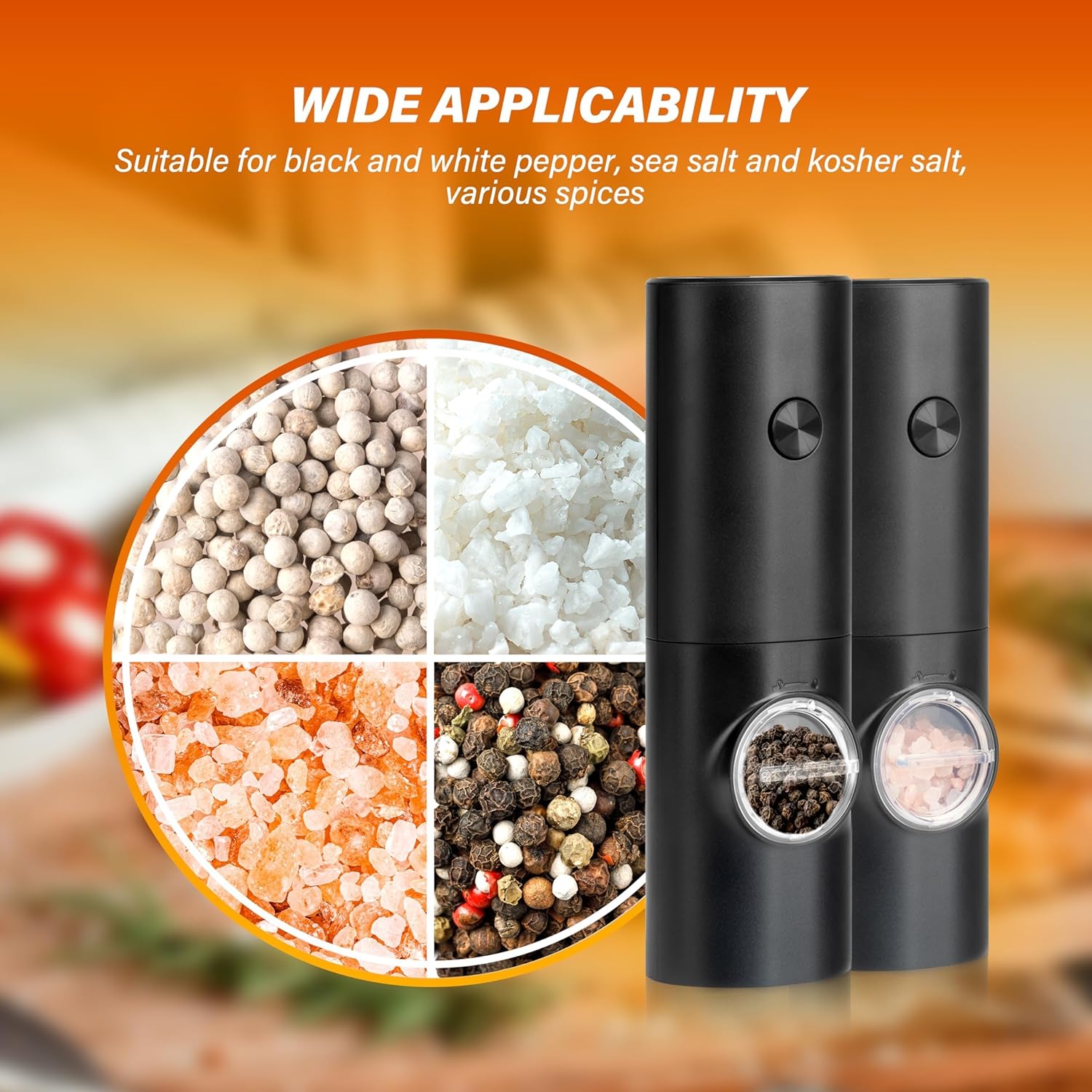 Simple Deluxe Electric Salt and Pepper Grinder Set, One Hand Adjustable Coarseness, Battery Powered, Seasoning Tools for Kitchen, Dining or Gifts, Black - Image 3