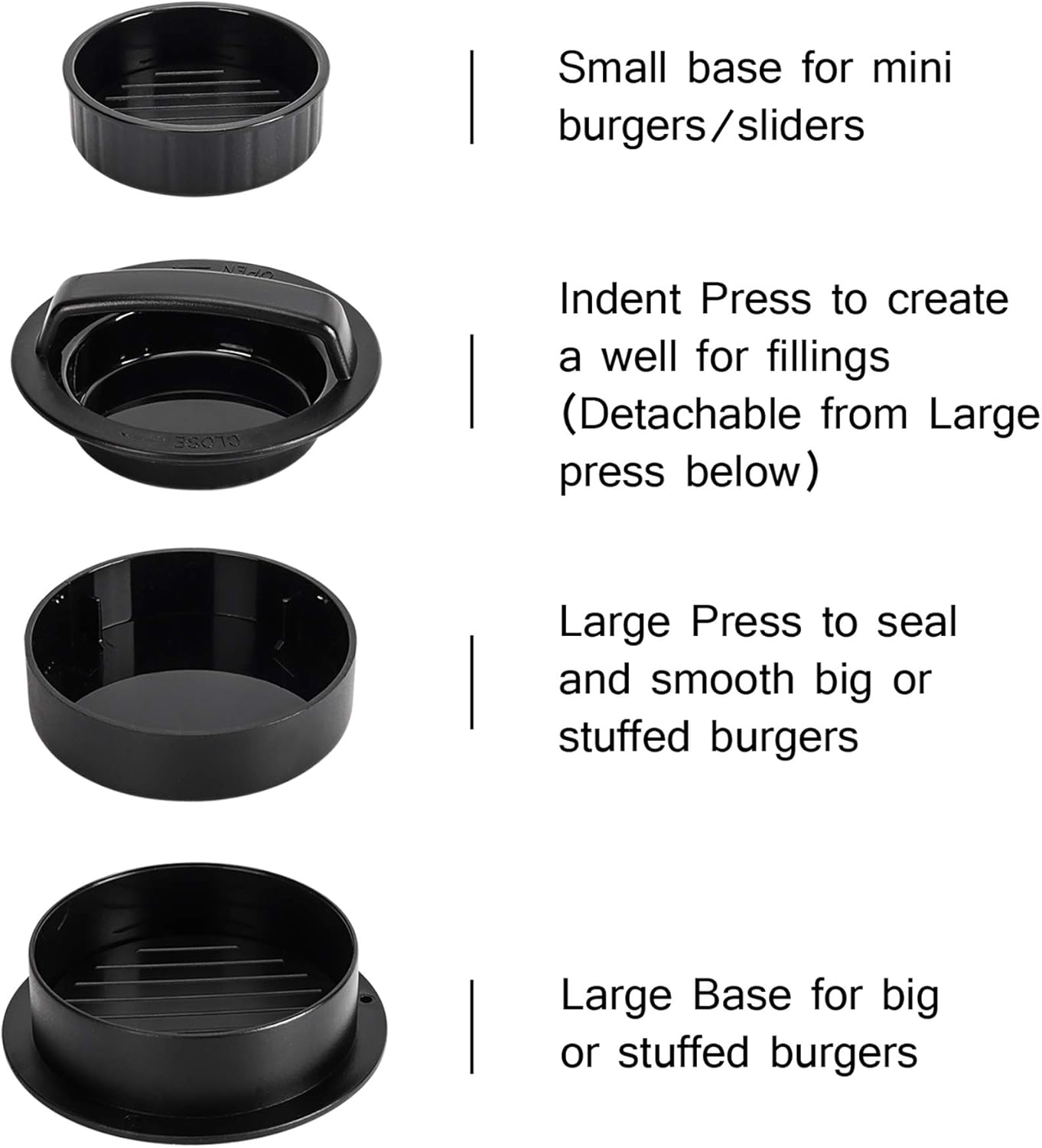 Burger Press Hamburger Patty Maker Slider Press Stuffed Burger Patty Press Regular Burger Patties Cookery Mold 3 in 1 Non Stick Kitchen Barbecue Tool - Image 3