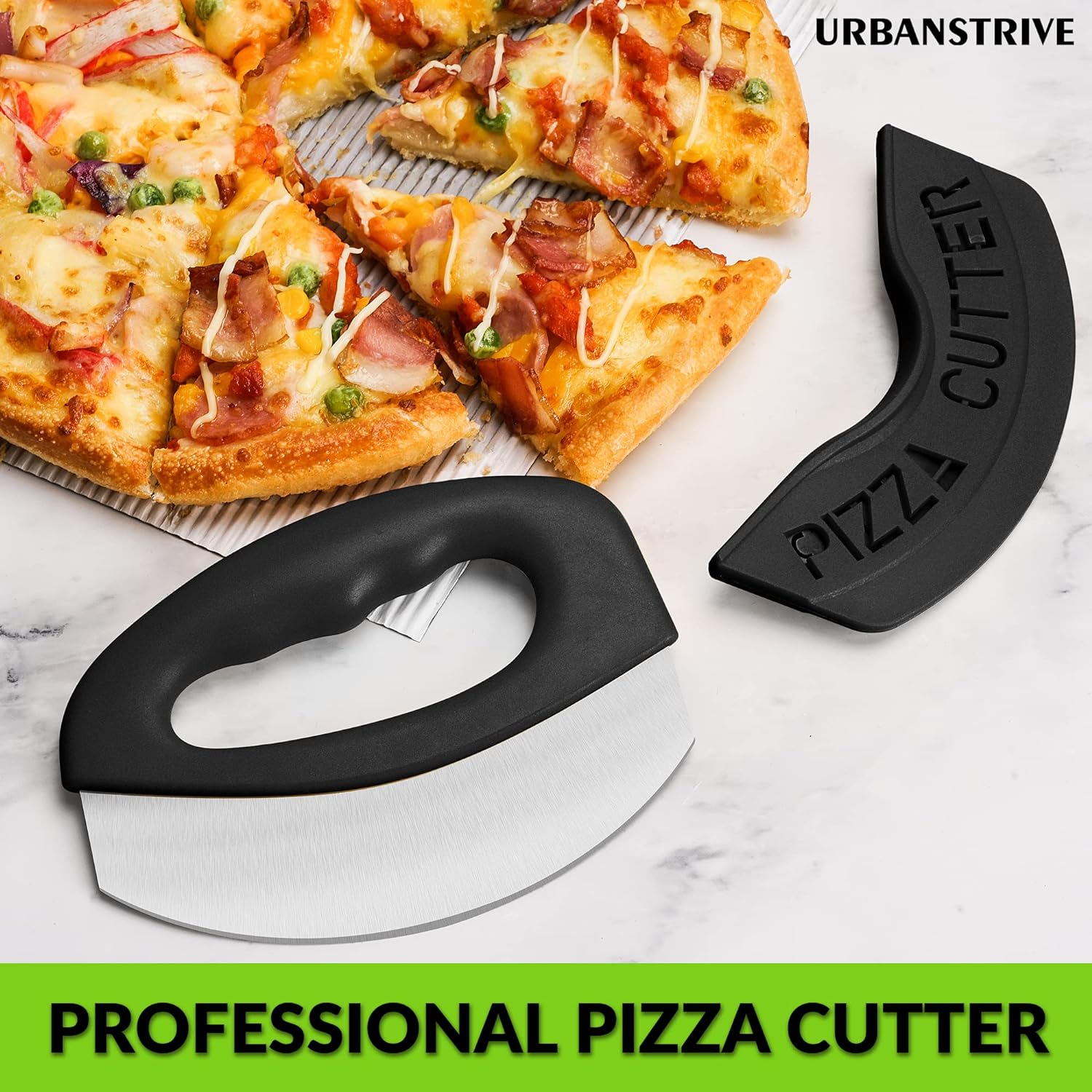 Urbanstrive Heavy Duty Stainless Steel Pizza Cutter with Cover, Super Sharp Blade Pizza Knife Pizza Cutter Rocker, Perfect Kitchen Gadgets for Pizza Cutting Home Essentials, Black - Image 6
