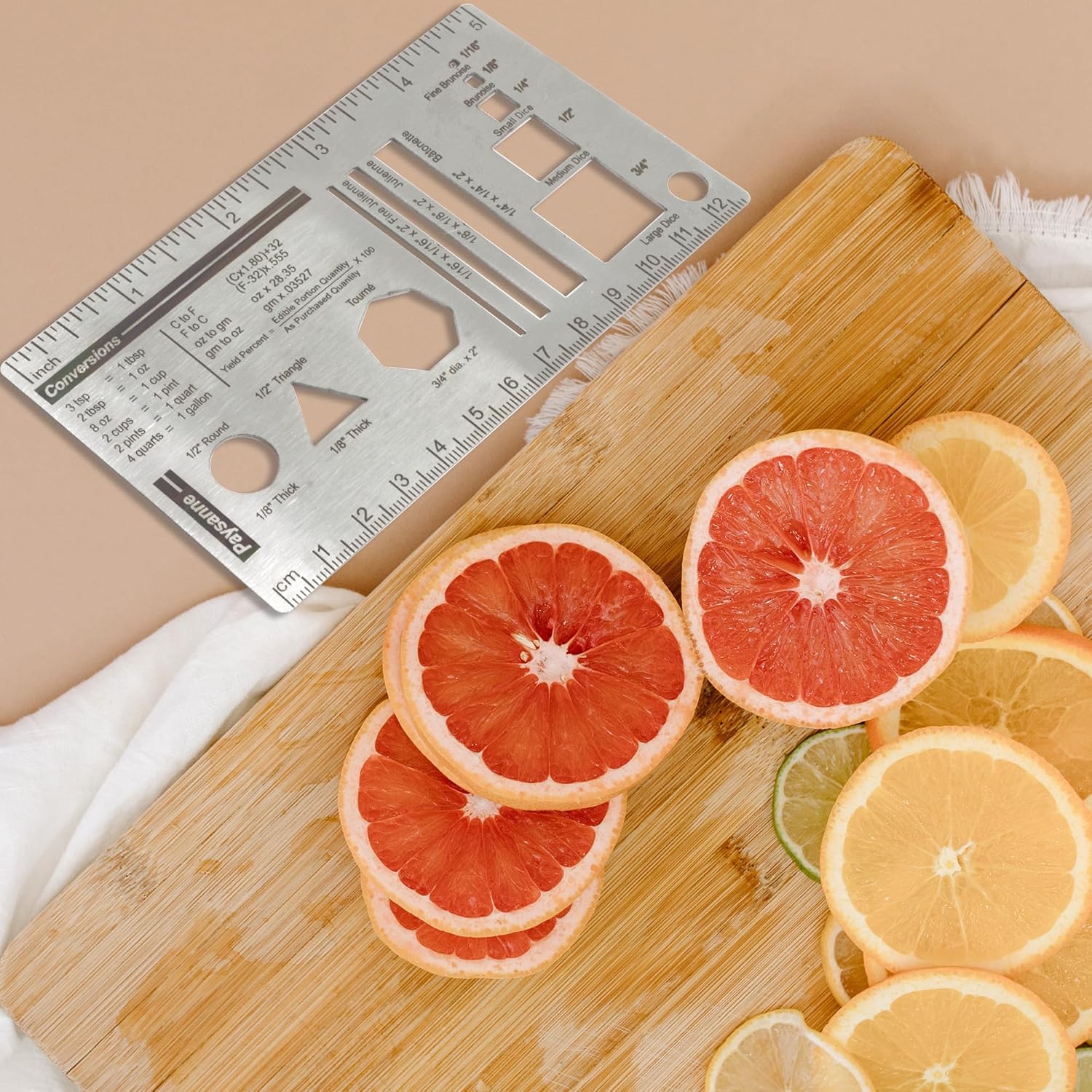 Culinary Ruler Stainless Streel Mini Cutting Reference Template Cooking Measurement for Food Essential Kitchen Tool with Weight Temperature Baking Conversion Chart for Beginner and Chef (5*3") - Image 3