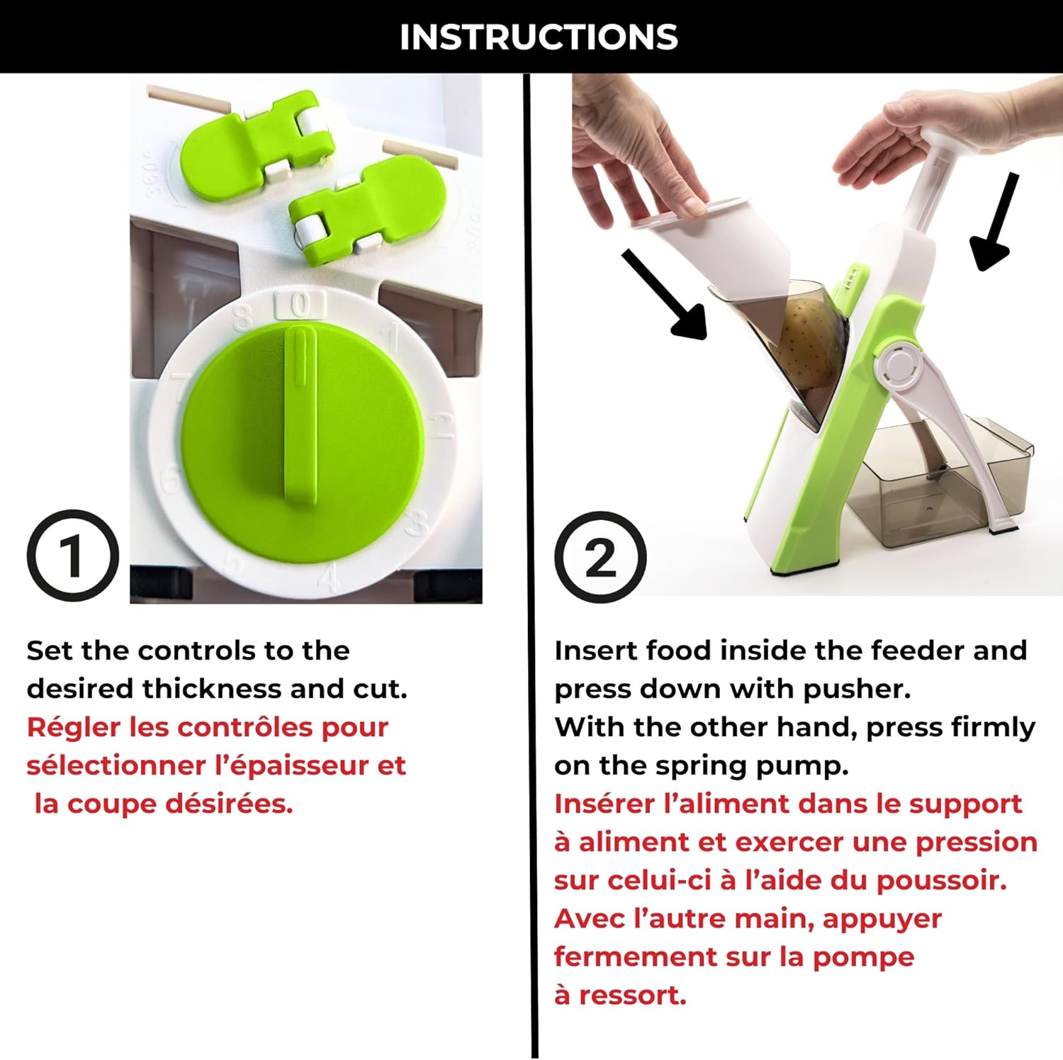 Starfrit Pump'n'Slice - Vertical Mandoline, Food Chopper, Slicer - Precision Adjustable Slicing, Julienne, Dicing - Safe Enclosed Blades, Fold for Storage - High Efficiency Spring Pump - Cleaning Tool - Image 4