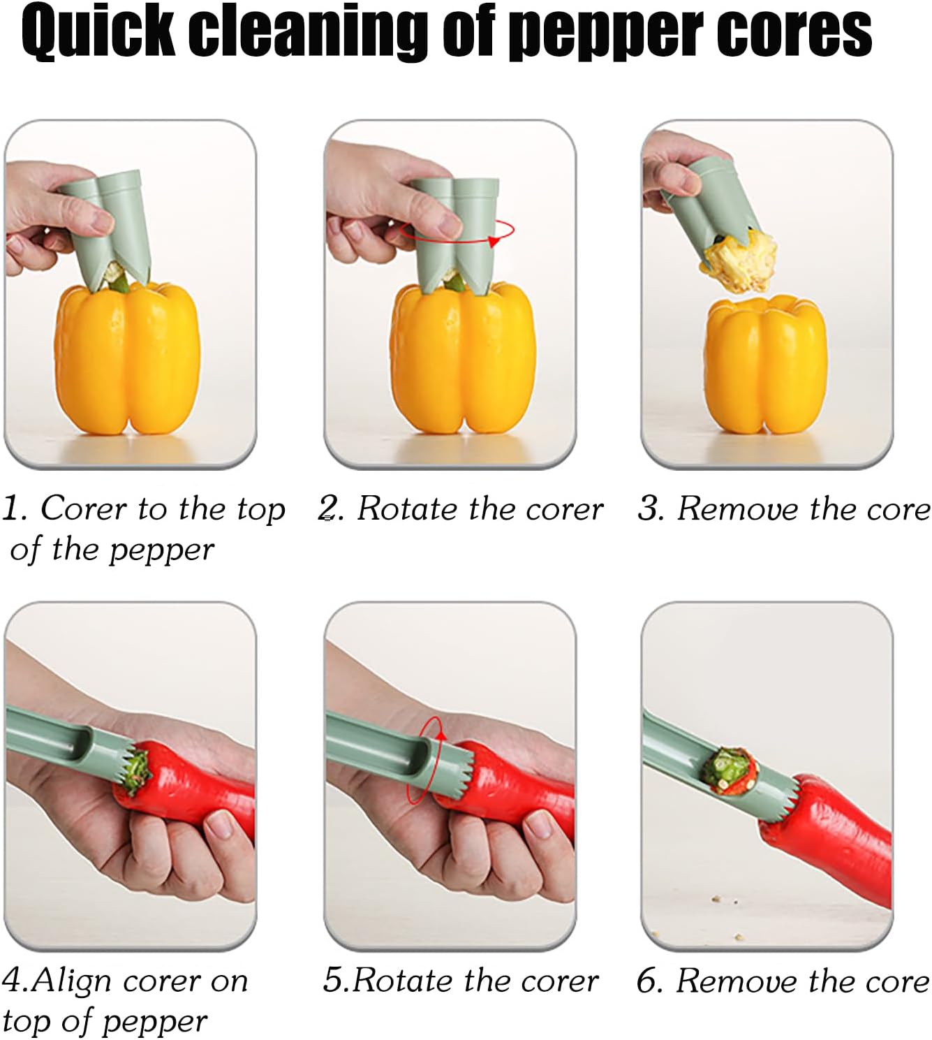 Pepper Seed Corer Remover, 2025 Upgraded 2-in-1 Bell Pepper Cutter & Deseeder, Fruit & Vegetable Corer, Effortless Kitchen Tool for Fast, Efficient Meal Prep with Fruit & Vegetable Coring (1, Beige) - Image 4