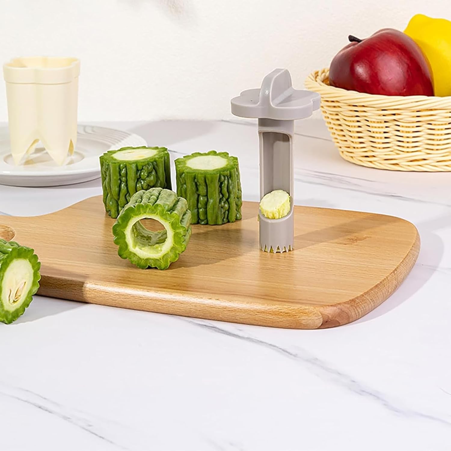 Pepper Seed Corer Remover, 2025 Upgraded 2-in-1 Bell Pepper Cutter & Deseeder, Fruit & Vegetable Corer, Effortless Kitchen Tool for Fast, Efficient Meal Prep with Fruit & Vegetable Coring (1, Beige) - Image 5