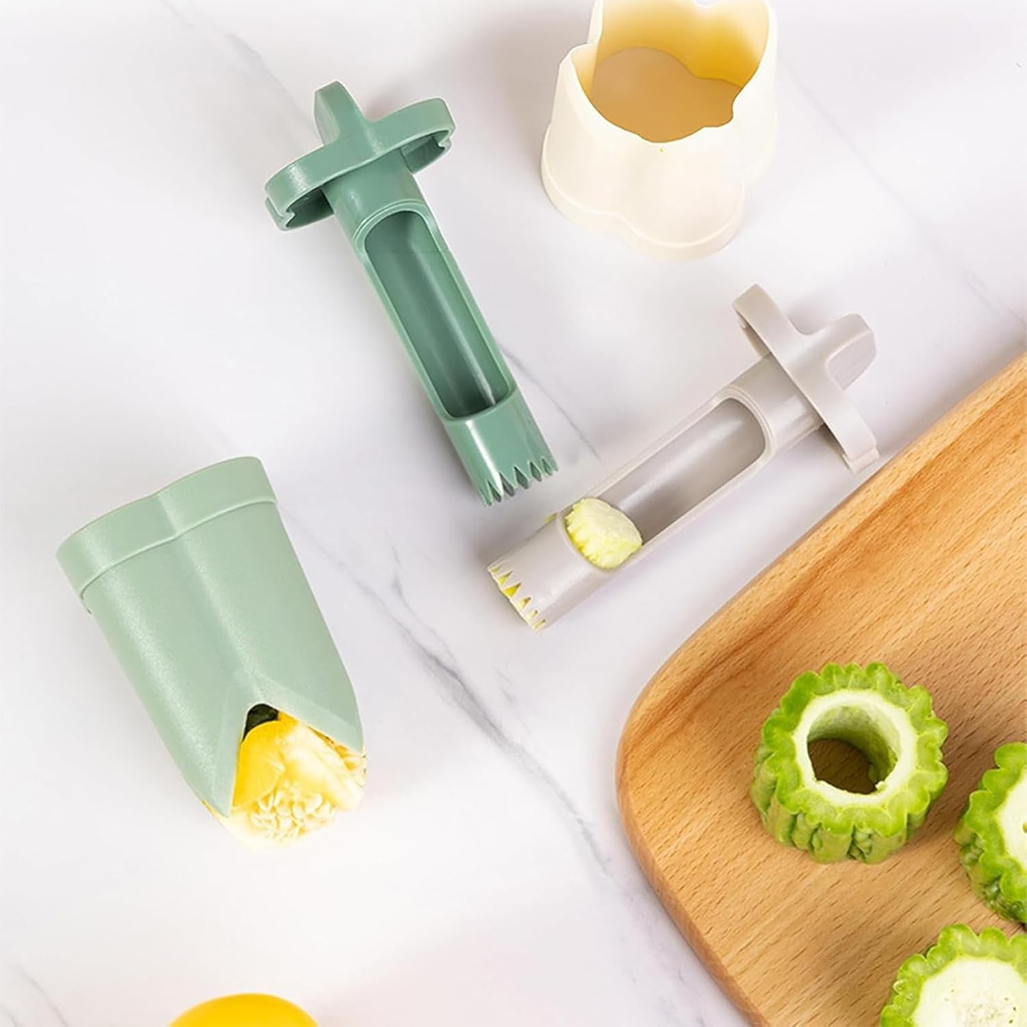 Pepper Seed Corer Remover, 2025 Upgraded 2-in-1 Bell Pepper Cutter & Deseeder, Fruit & Vegetable Corer, Effortless Kitchen Tool for Fast, Efficient Meal Prep with Fruit & Vegetable Coring (1, Beige) - Image 6