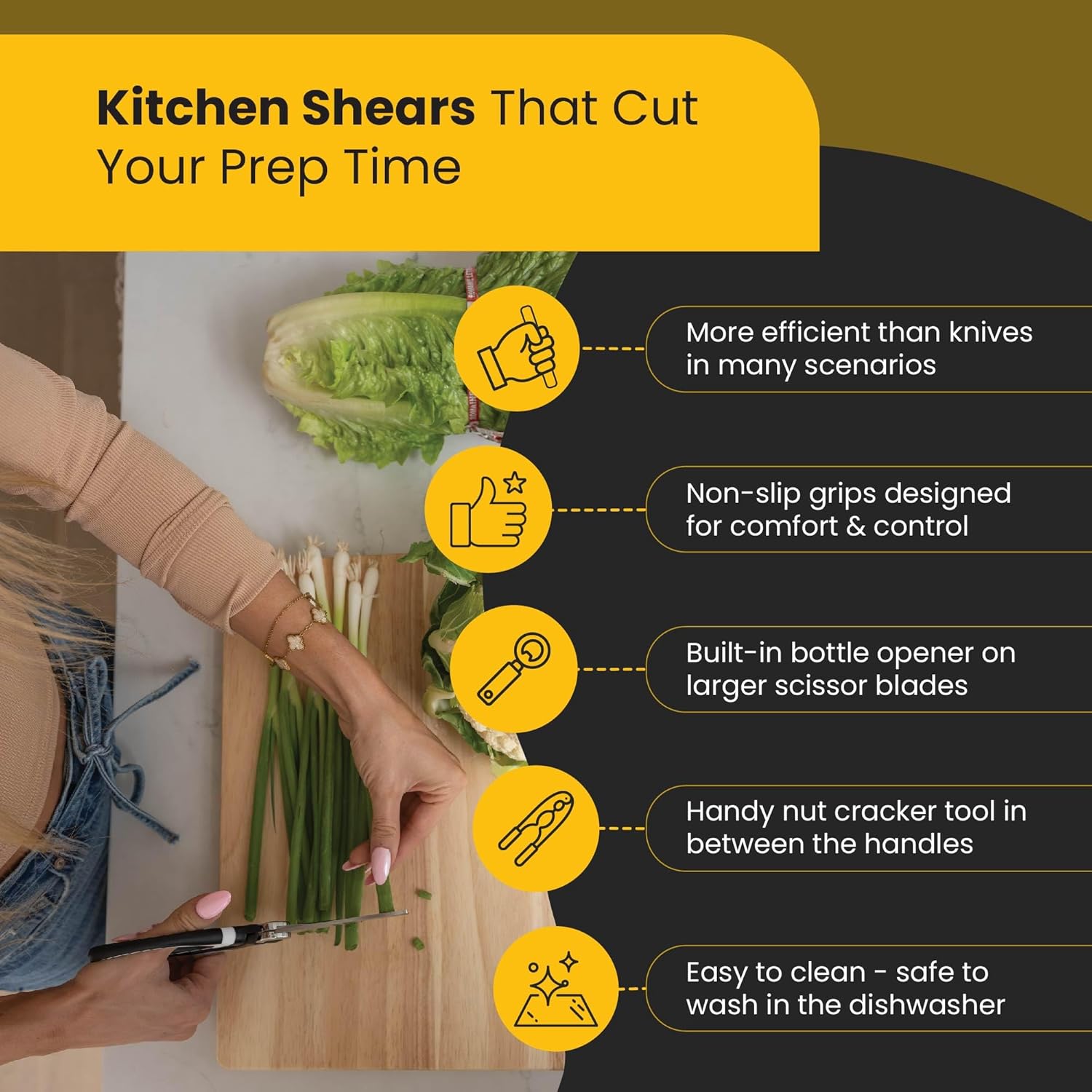 Heavy Duty Kitchen Shears with Knife and Scissor Sharpener Tool - Multipurpose Stainless Steel Scissors for Food - Sharp Food-Grade Kitchen Scissor for Meat, Seafood, Poultry - 4 Piece Set - Image 3