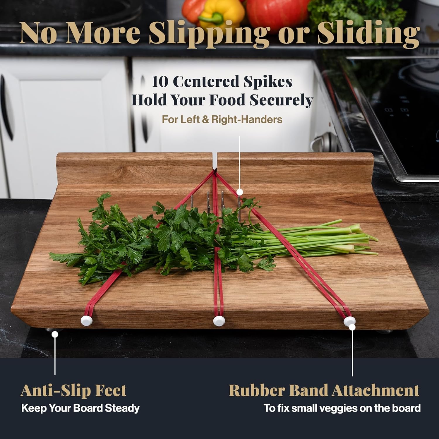 Adaptive One Handed Cutting Board With 10 Spikes – Ideal Gift for Stroke Patient, One-handed Person, Disabled, Handicapped People, Elderly Patients - Handicap Wooden Kitchen Chopping Boards - Image 3