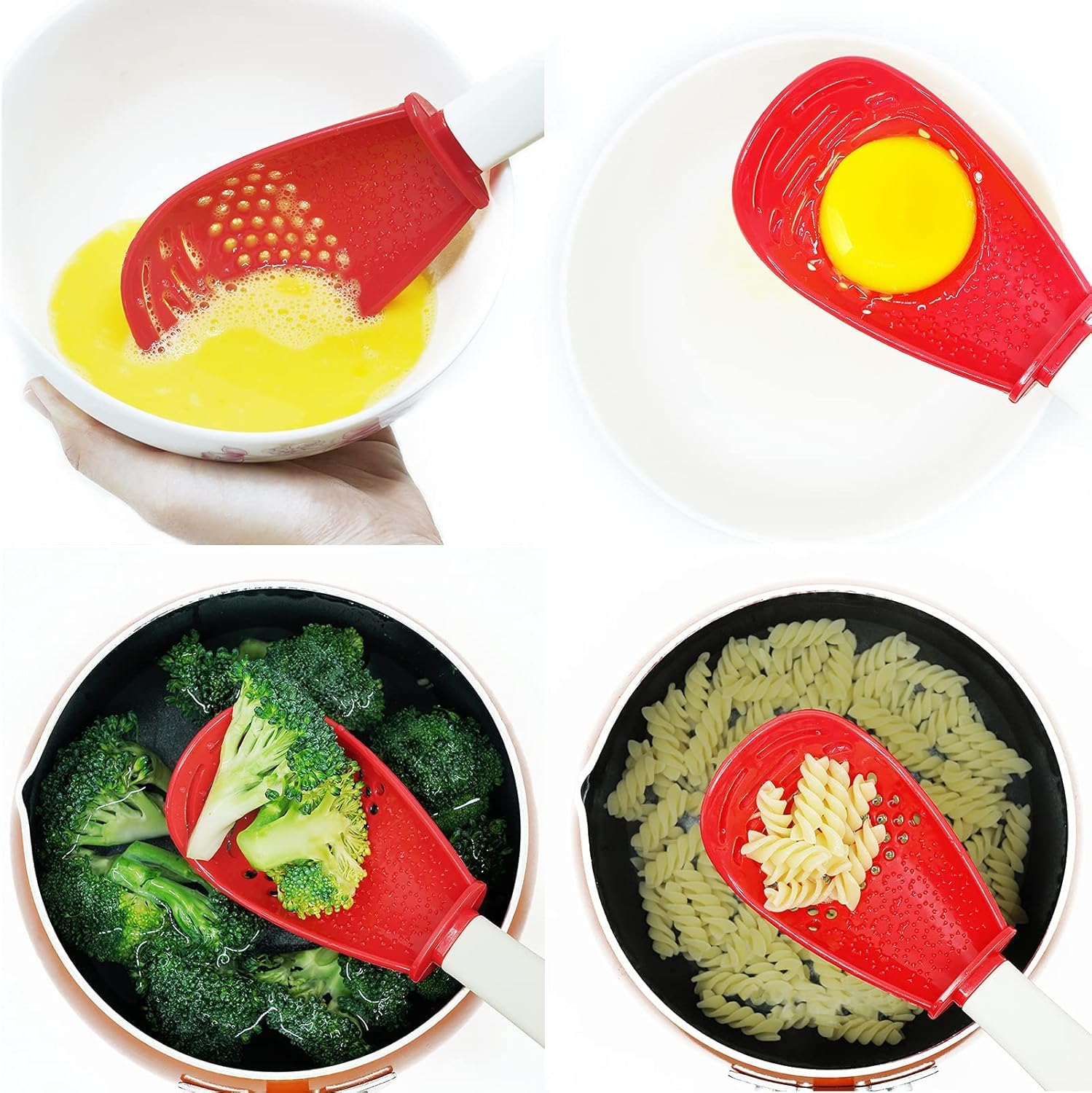 6 in 1 Multifunctional cooking gadgets, 356°F Heat Resistant kitchen gadgets, Egg Separator, Cooking, Draining, Mashing, Grating, Cooking spoon red - Image 3