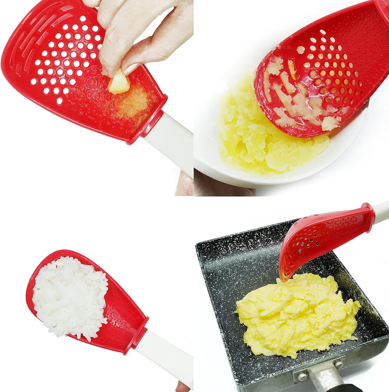 6 in 1 Multifunctional cooking gadgets, 356°F Heat Resistant kitchen gadgets, Egg Separator, Cooking, Draining, Mashing, Grating, Cooking spoon red - Image 4