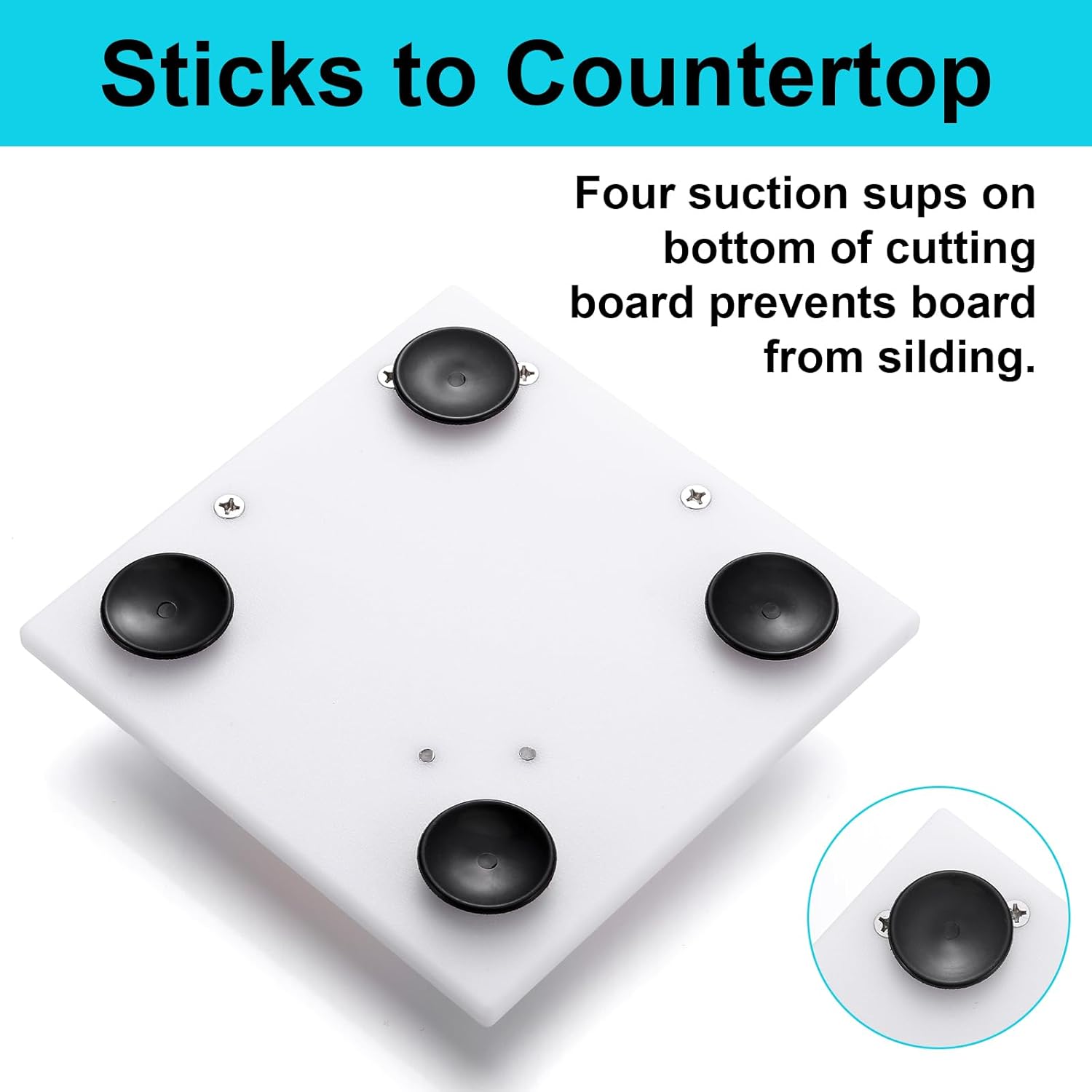 Single One Handed Cutting Board 8" x 8" Plastic Adaptive Cutting Board with Aluminum Nails for Peeling Slicing, Suction Feet for Sticking to Counter, Corner Guards Prevent Food Sliding - Image 3