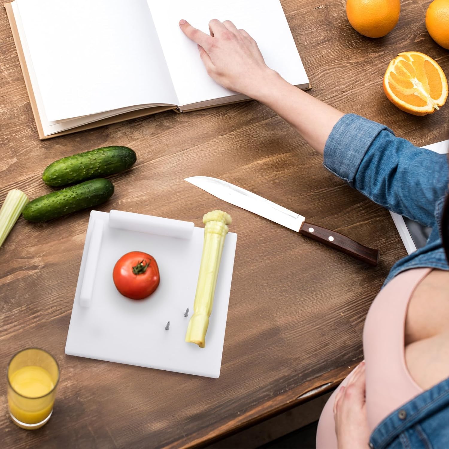 Single One Handed Cutting Board 8" x 8" Plastic Adaptive Cutting Board with Aluminum Nails for Peeling Slicing, Suction Feet for Sticking to Counter, Corner Guards Prevent Food Sliding - Image 6