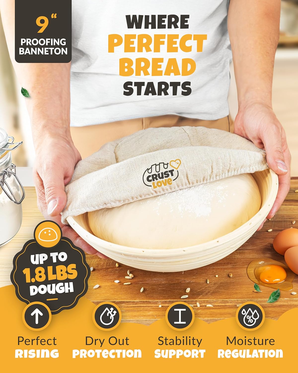 Dutch Oven for Bread Baking - incl. Sourdough Bread-Baking Supplies like Banneton Bread-Proofing Basket - 5QT Enameled Cast Iron Bread-Oven with Lid, Baking Pan, Scoring Tool Lame - Image 3