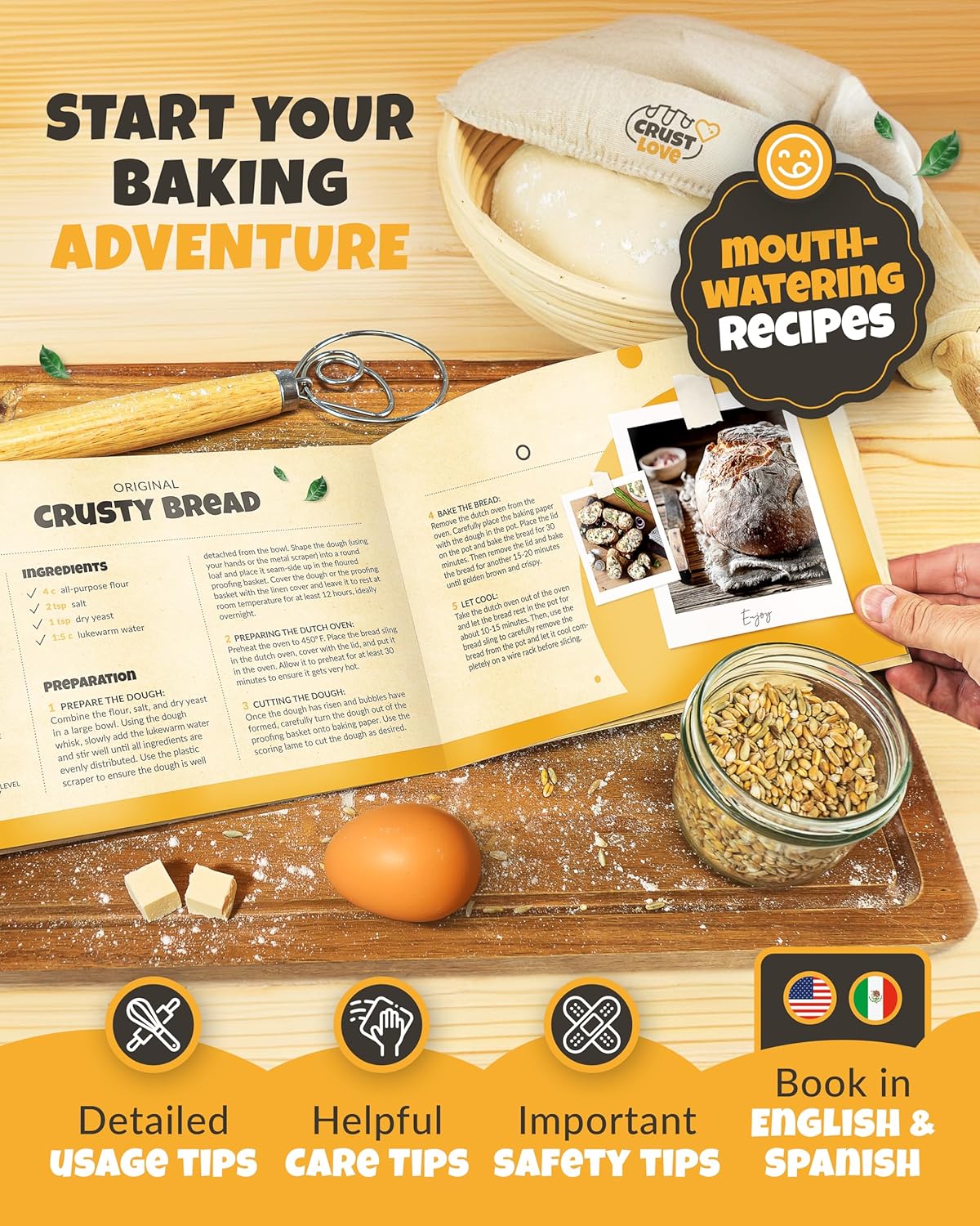 Dutch Oven for Bread Baking - incl. Sourdough Bread-Baking Supplies like Banneton Bread-Proofing Basket - 5QT Enameled Cast Iron Bread-Oven with Lid, Baking Pan, Scoring Tool Lame - Image 5