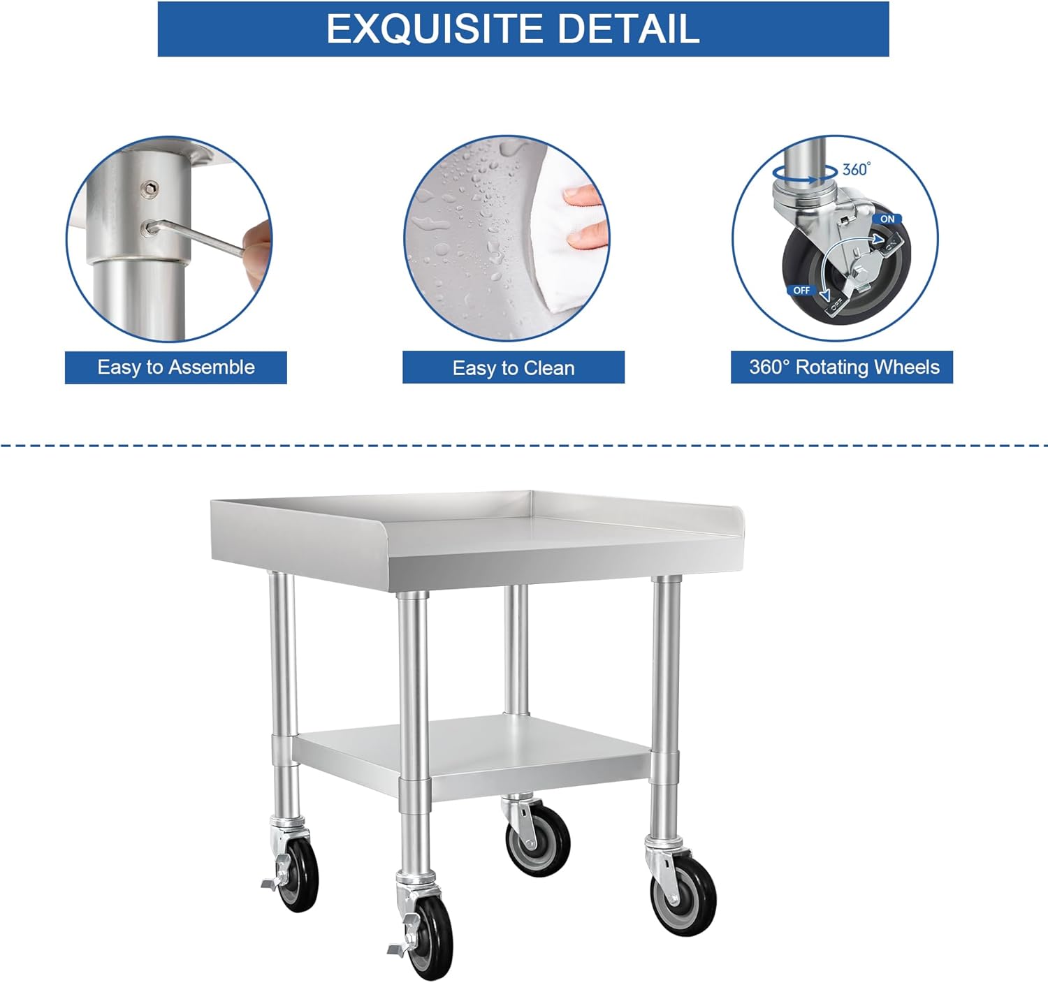 HARDURA Stainless Steel Equipment Work Stand 24" x 24" Prep Table with Under Shelf and Caster for Commercial & Workplace, Home, Hotel, Garage - Image 7
