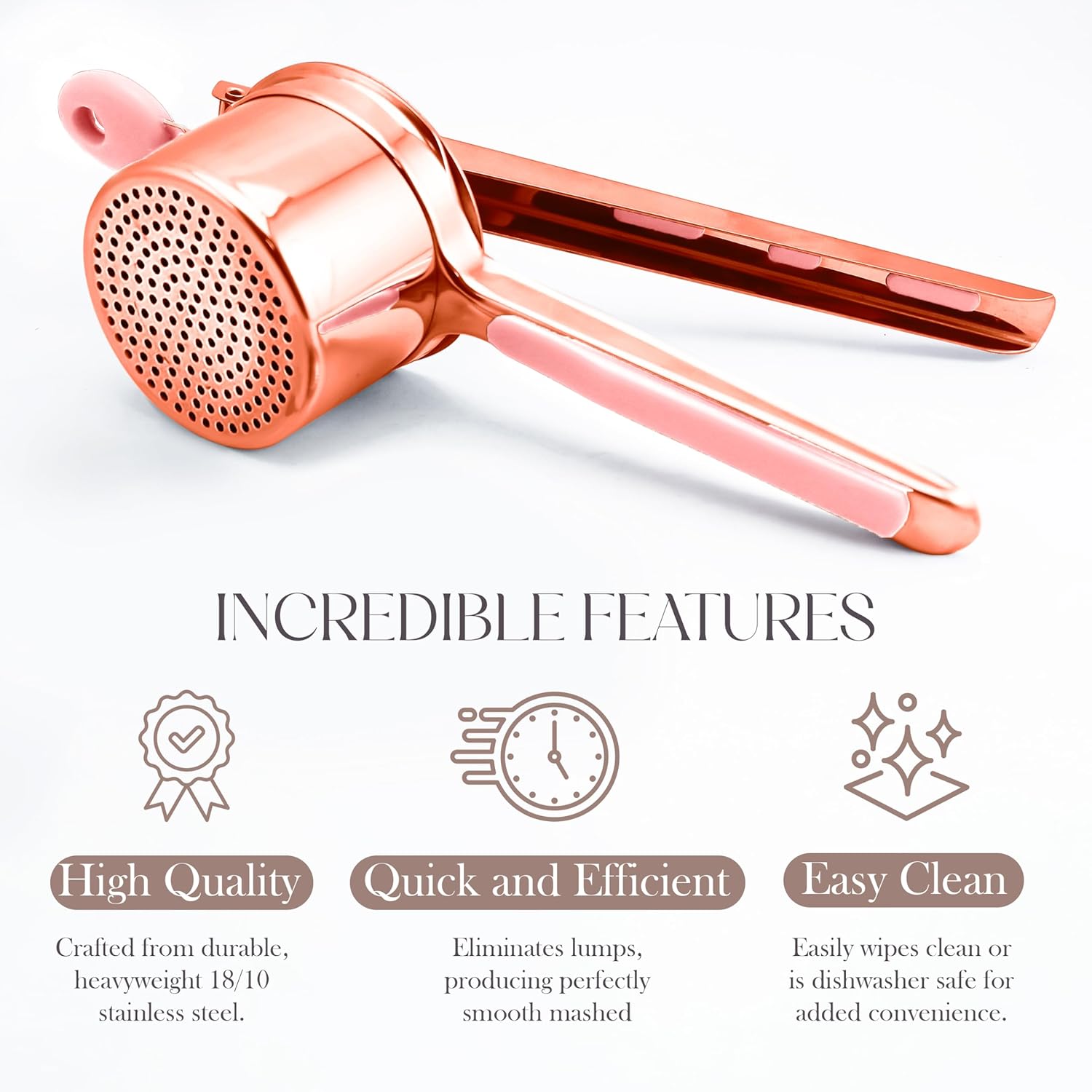 Bellemain 15 oz Large Potato Ricer | Heavy-Duty Stainless Steel Potato Ricer & Masher | Perfect for Mashed Potatoes | Ricer Kitchen Tool with Fixed Disc (Rose Gold Pink) - Image 4