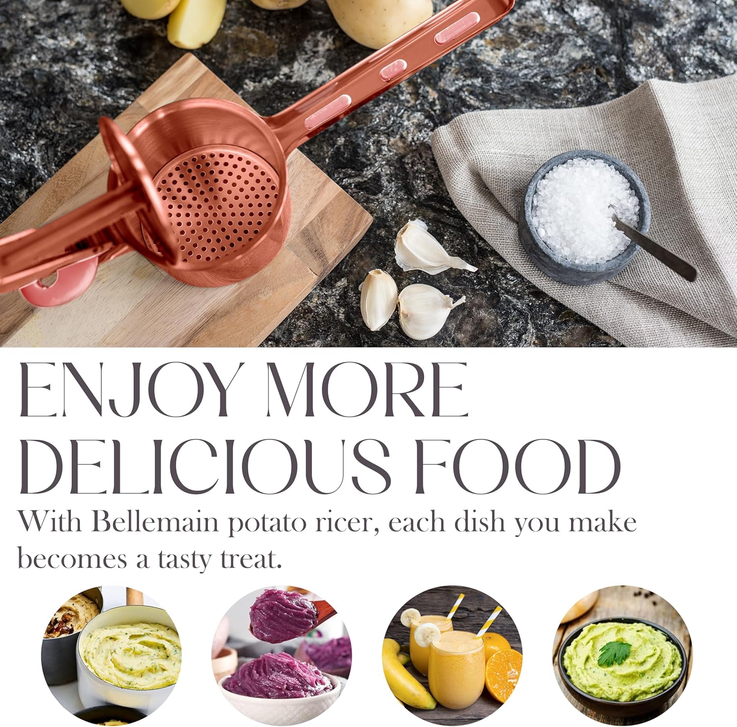 Bellemain 15 oz Large Potato Ricer | Heavy-Duty Stainless Steel Potato Ricer & Masher | Perfect for Mashed Potatoes | Ricer Kitchen Tool with Fixed Disc (Rose Gold Pink) - Image 6