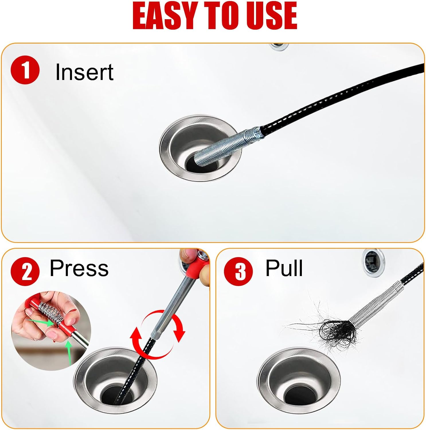 Drain Snake Hair Clog Remover Tool - Sink Drain Cleaner for Sewer Kitchen Bathroom Shower Tub Toilet Clogged Drains Opener Cleaning Tool, Flexible Grabber Claw Pick Up Reacher Tool - Image 5