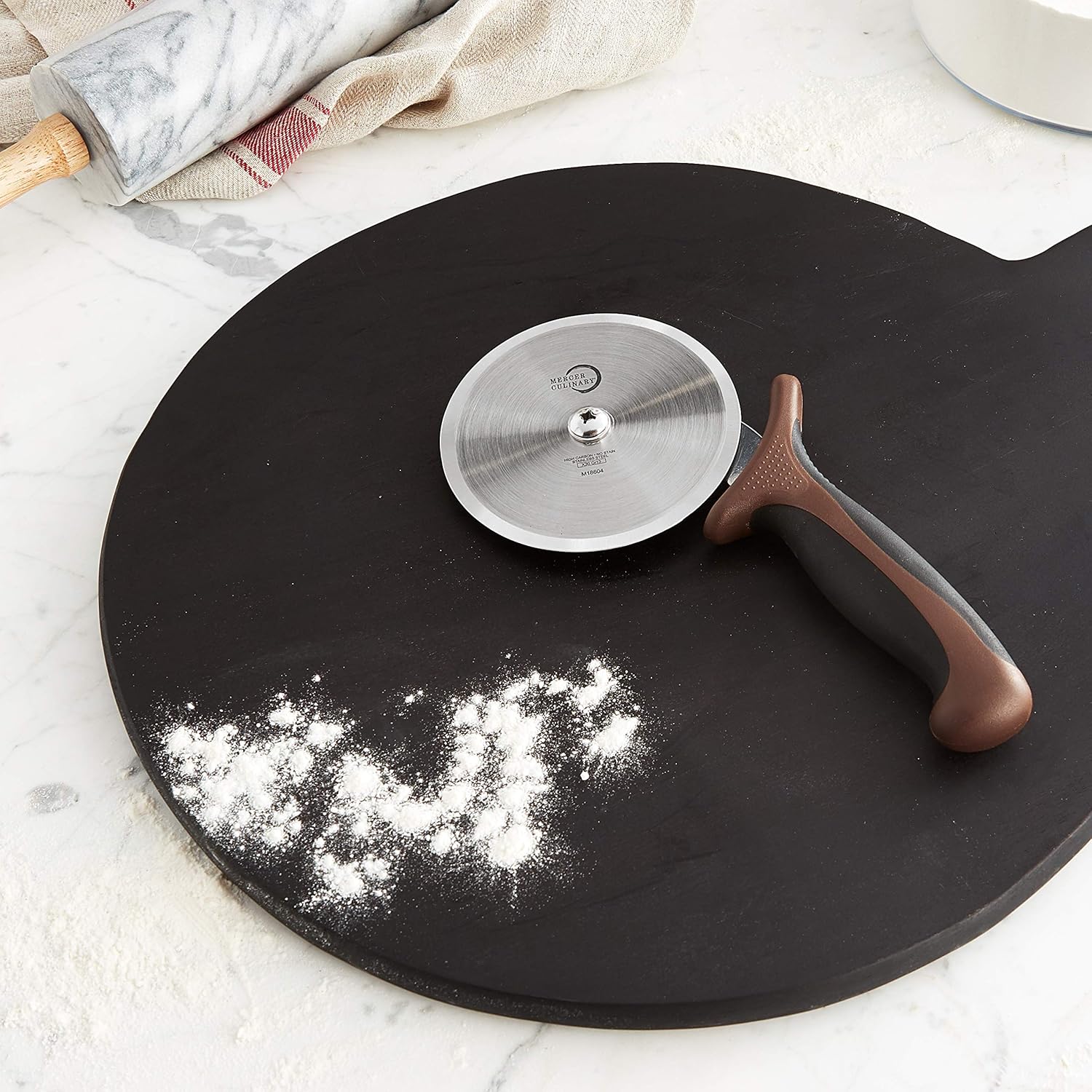 Mercer Culinary Millennia Pizza Cutter with Brown Handle, 4 Inch Wheel, Stainless Steel - Image 4