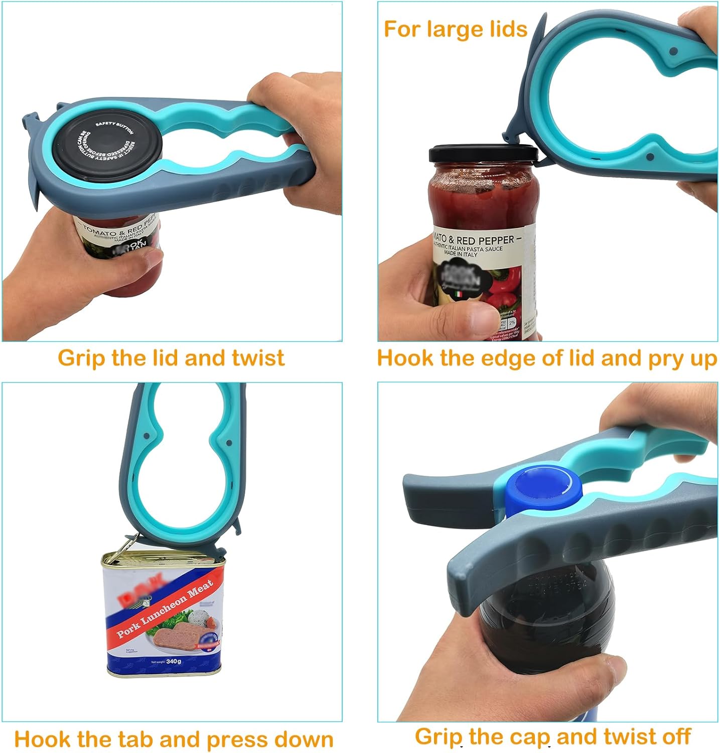Otstar Jar Opener Bottle Opener and Can opener for Weak Hands,Seniors with Arthritis, Elderly, Jar Lid Opener Gadgets with Rubber Jar Opener Gripper Pad and Corkscrew Opener - Image 3