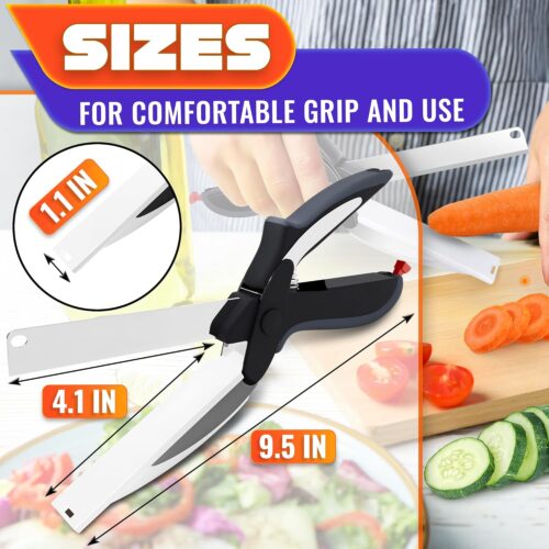 2 in 1 Kitchen Scissors for Food – Stainless Steel Cutting Board Scissors with Safety Lock | 9.6″ Tomato Knife, Fruit & Vegetable Cutter – Easy-to-Use Kitchen Shears for Meat, Cheese and More