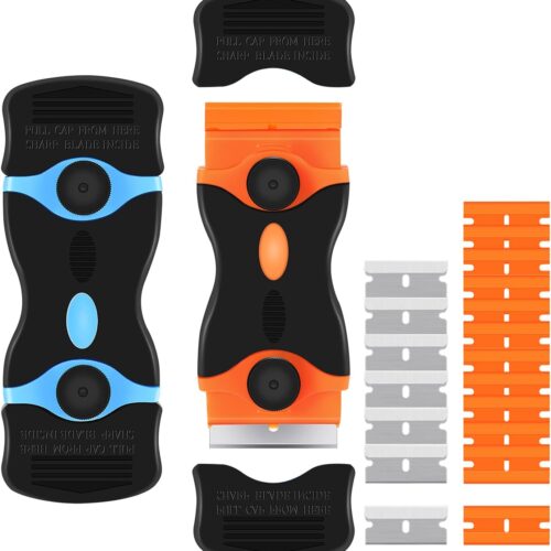2PACK Razor Blade Scraper, 2-in-1 Scraper Tool with 12Pcs Plastic Blades and 7Pcs Metal Blades, Multi-Purpose Cleaning Razor Scraper for Decals, Stickers, Labels, Caulk, Adhesive, Paint Removal