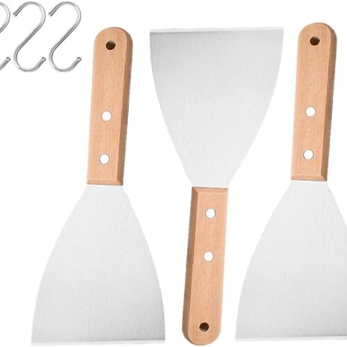 3 Piece Grill Grill Tray Spatula Stainless Steel Multifunctional Metal Grill Spatula Pizza Teppanyaki Grill Family Gathering Cooking Beveled Edge Spatula Frying Steak Pork Chop Chicken Chop