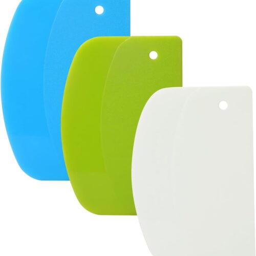 3 Pieces Food Dough Scraper, Plastic Multi – Purpose Kitchen Pastry Cutting Tool, Flexible Bowl Scraper with Curved Edge, Cake Baking Bench Scraper
