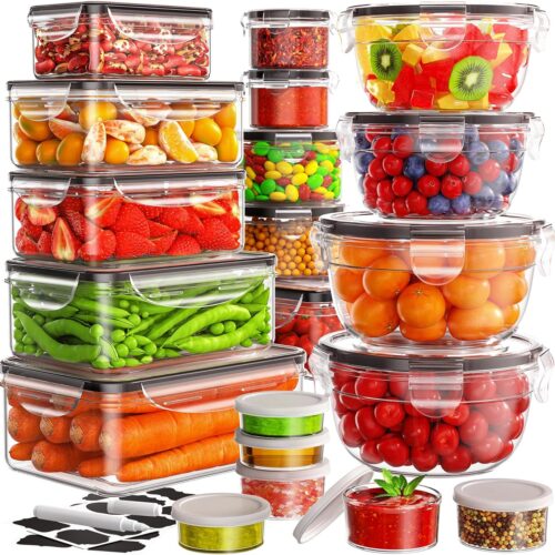 40 PCS Food Storage Containers with Lids Airtight (20 Lids &20 Containers) – Leakproof Meal-Prep Containers for Kitchen Storage Reusable Plastic Microwave/Dishwasher Safe with Labels & Pen