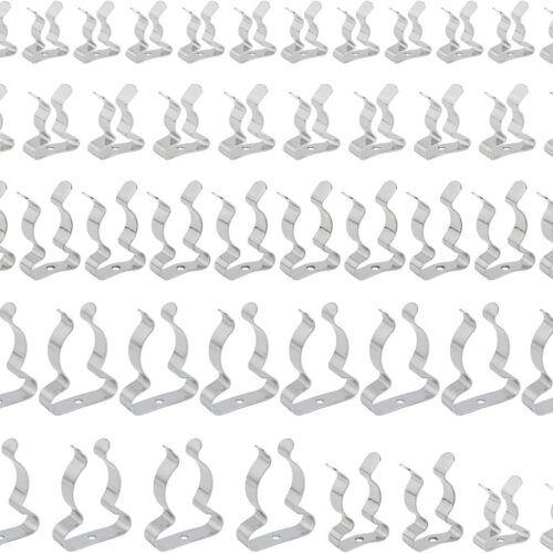 48Pack Heavy Duty Tools Spring Terry Clips, Stainless Steel Clamps, Tool Storage Hangers, U Clips Holder Bracket, Mop Clips for Hanging Kitchen Home Garden Garage Organization