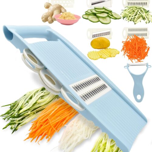 5 in 1 Mandoline Slicer for Kitchen, Vegetable Slicer Multi Blade Potato Chip, Veggie shredder, Vegetable Cutter, Julienne Shredder and peeler For Small Job In Kitchen Blue
