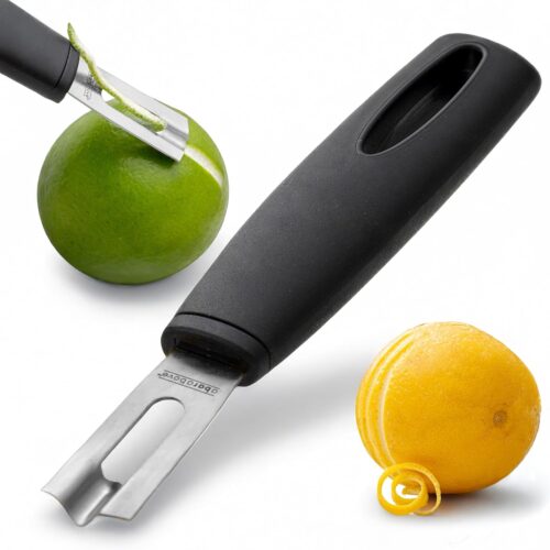 A Bar Above Black Handle Stainless Steel Channel Knife, Chef-Grade Citrus Garnish Tool, Zester and Fruit Peeler for Cocktails, Culinary Presentation, and Kitchen Use