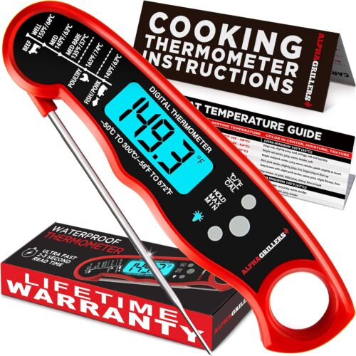 Alpha Grillers Meat Thermometer Digital – Instant Read Food Thermometer for Cooking Grilling Air Fryer Griddle Probe Kitchen Gadgets Essentials BBQ Accessories Grill Gifts for Men Him Dad Birthday