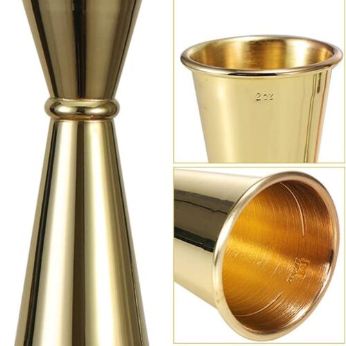 Angzhili 1 Pack Double Cocktail Jigger,Angzhili Stainless Steel Bar Jiggers with Measures, 2 oz/1 oz Jigger for Bartending,Bar Tools Used for Bar,Home Party,Bar Measuring Jigger (Gold)