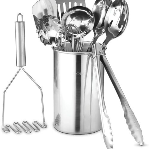 Avador® Premium Set of 10 Stainless Steel Kitchen Tool Set with Holder Easy To Clean, Space Saving, Great for Cooking, Baking, Prepping