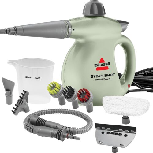 BISSELL® Steam Shot™ OmniReach handheld portable steam cleaner for tile, grout, windows, bathrooms, kitchens, fabric steaming tool, includes 10 tools