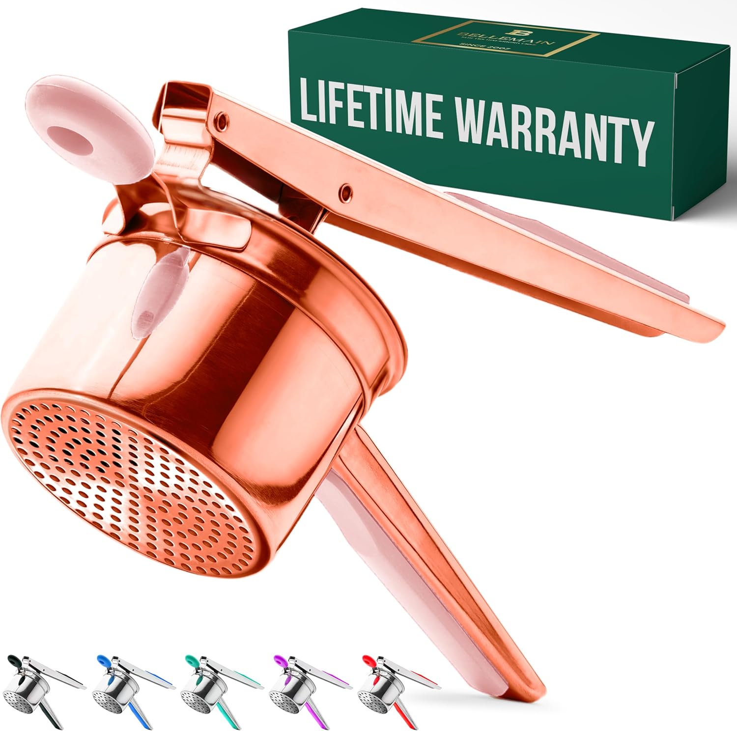 Bellemain 15 oz Large Potato Ricer | Heavy-Duty Stainless Steel Potato Ricer & Masher | Perfect for Mashed Potatoes | Ricer Kitchen Tool with Fixed Disc (Rose Gold Pink)