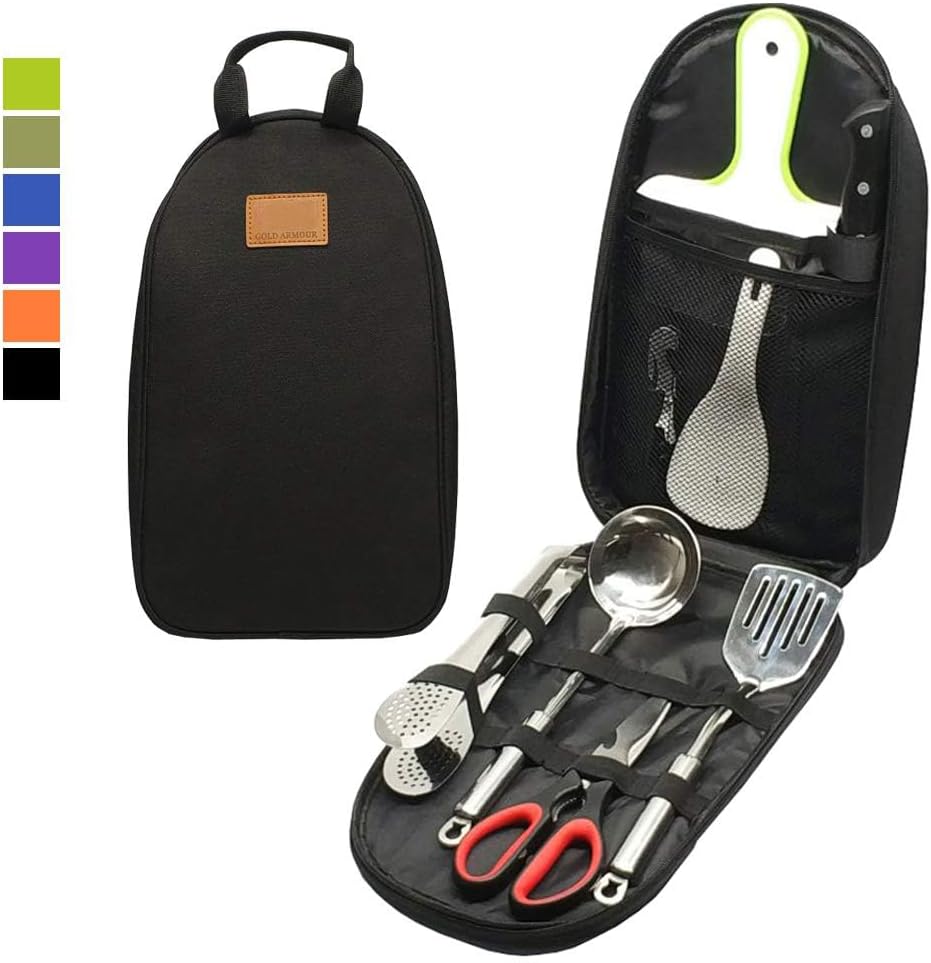 Camp Kitchen Utensil Organizer Travel Set Portable BBQ Camping Cookware Stainless Steel Utensils Travel Kit Outdoor Equipment Cutting Board Tongs Scissors Knife Ladle Spatula - Image 2