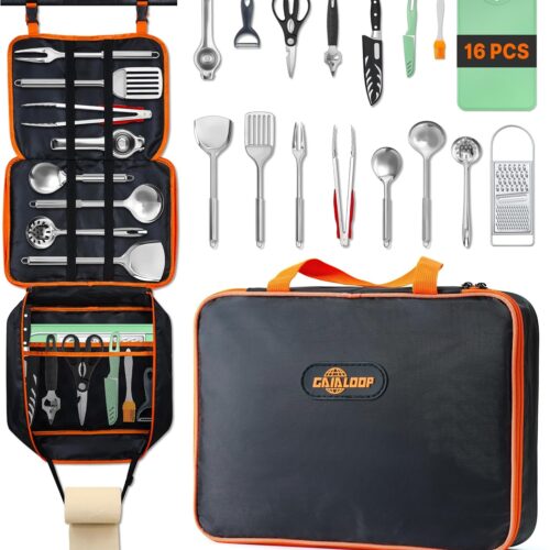 Camping Cooking Utensils Set Grilling Cookware Camp Kitchen Rotating Marshmallow Roasting Sticks BBQ Forks, Portable RV Camping Essentials Camper Must Haves for Cookouts Open Fire Pit