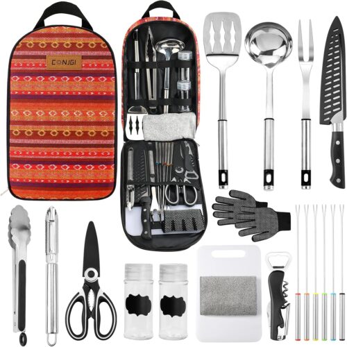 Camping Cookware Storage Bag – Camping Cooking Utensils Set Bag Camping Tool Portable Storage Bag Suitable for Knife, Fork, Spoon, Chopping Board, Chef’s Knife,Kitchenware Storage