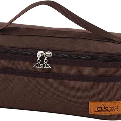 Camping Travel Cooking Utensils Organizer Travel Bag with Net Pockets, Portable Pouch for BBQ Camp Cookware Kitchen Kit,13×5.1×4.9inch (Oxford Cloth, Nylon, Metal)