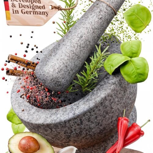 ChefSofi 1.5 Cup-Capacity Mortar and Pestle Set – Unpolished Heavy Granite for Enhanced Performance and Organic Appearance