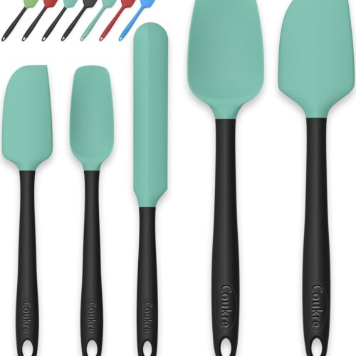 Coukre Silicone Spatula Set of 5,High Temperature Resistant, Food Grade Silicone, Dishwasher Safe, for Baking, Cooking (Aqua Green Black, Split-type)