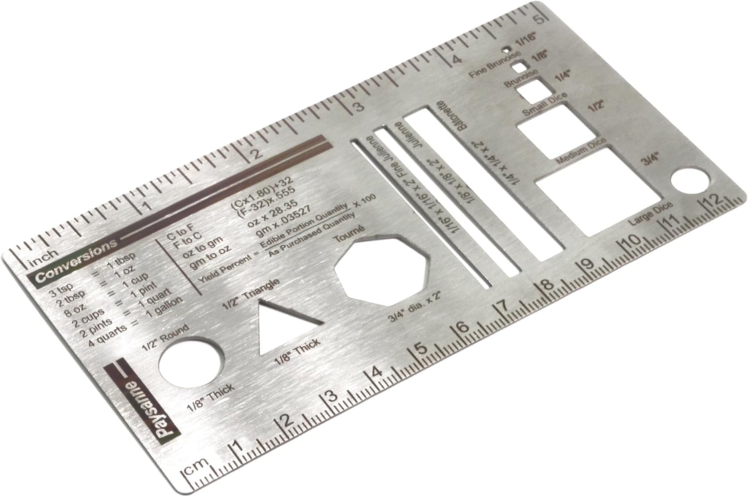 Culinary Ruler Stainless Streel Mini Cutting Reference Template Cooking Measurement for Food Essential Kitchen Tool with Weight Temperature Baking Conversion Chart for Beginner and Chef (5*3")