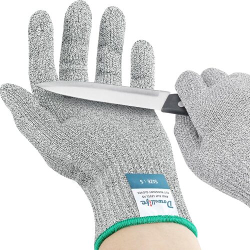 Dowellife Soft Level 9 Cut Resistant Gloves Food Grade, Steel Wire Mixed Kitchen Safety Gloves for Chef Oyster Shucking Mandoline Knife Butcher Meat Cutting Carving (Medium)