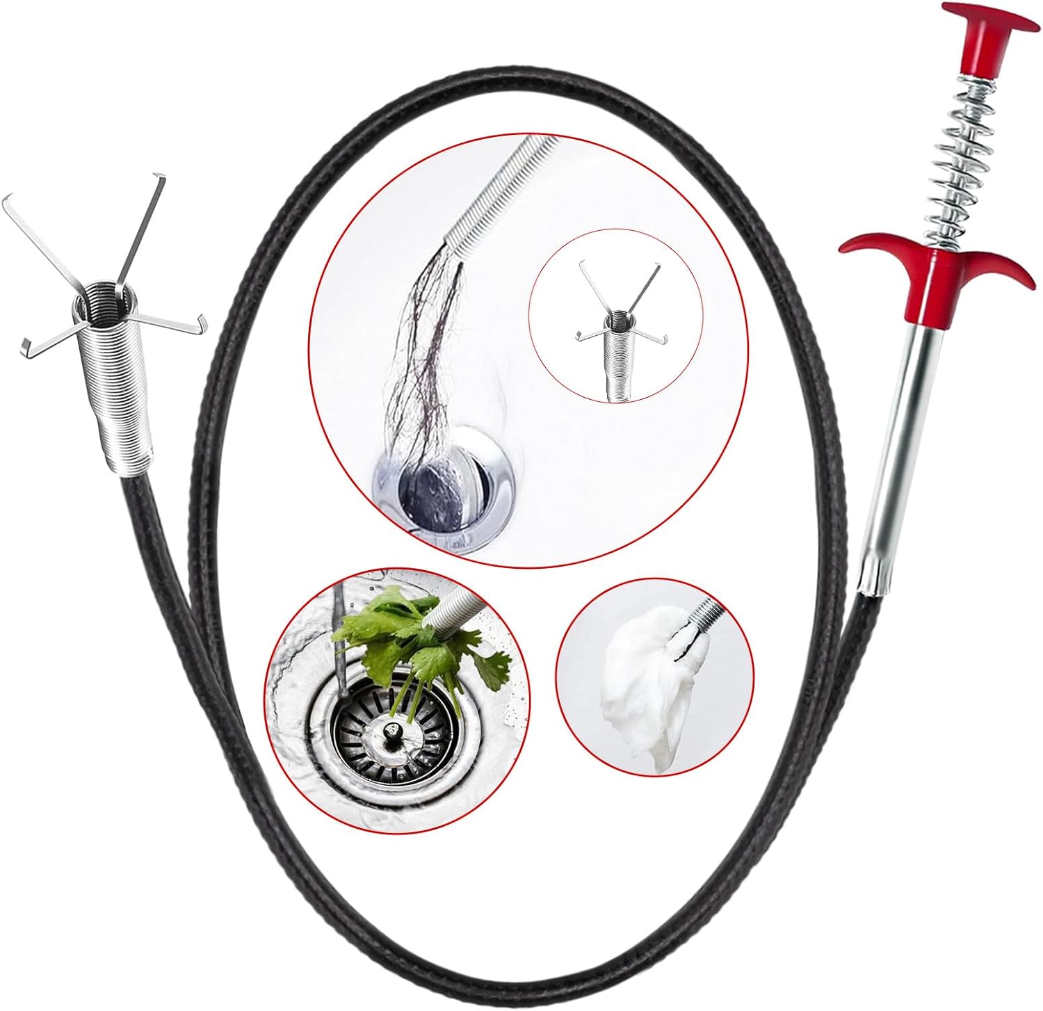 Drain Snake Hair Clog Remover Tool - Sink Drain Cleaner for Sewer Kitchen Bathroom Shower Tub Toilet Clogged Drains Opener Cleaning Tool, Flexible Grabber Claw Pick Up Reacher Tool