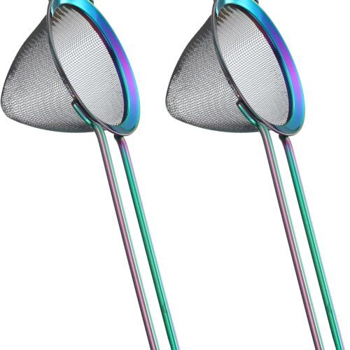 Fine Mesh Cocktail Strainer, Stainless Steel, Long Handle Set of 2 (Rainbow Set of 2)